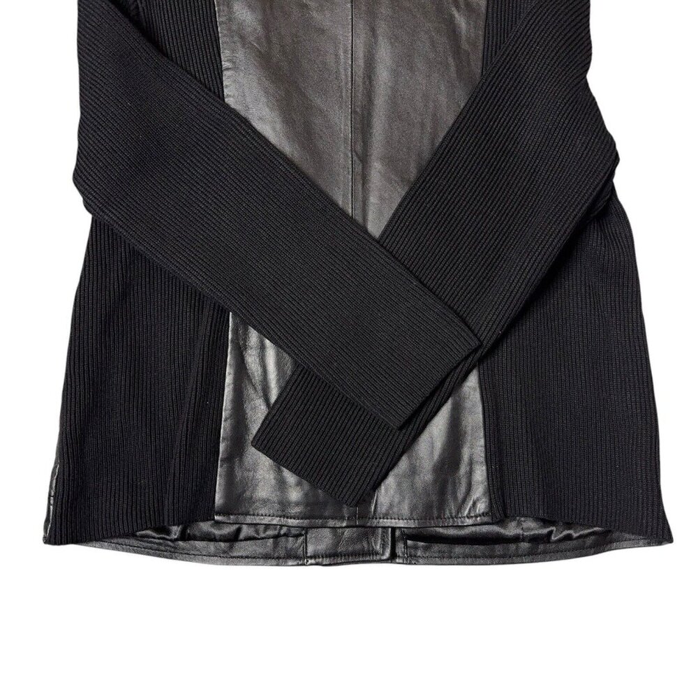 Leather Moto Jacket Zip Up Soft Black Knit Back Sleeves 18W Lined Casual Hip - Picture 14 of 16